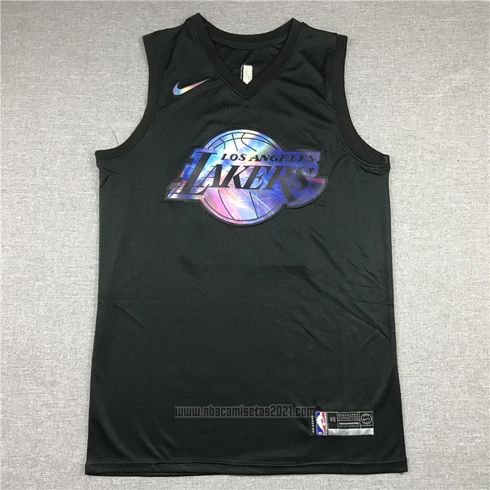 Camiseta Los Angeles Lakers LeBron James #23 Iridescent Logo Negro